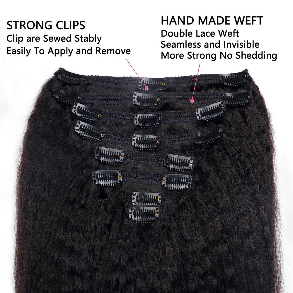 Mihugass kinky straight clip-in extensions twelve inch length displayed for added volume.