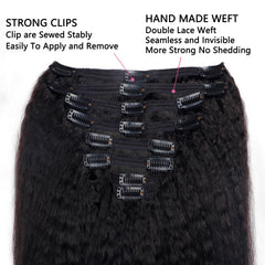 Mihugass kinky straight clip-in extensions twelve inch length displayed for added volume.