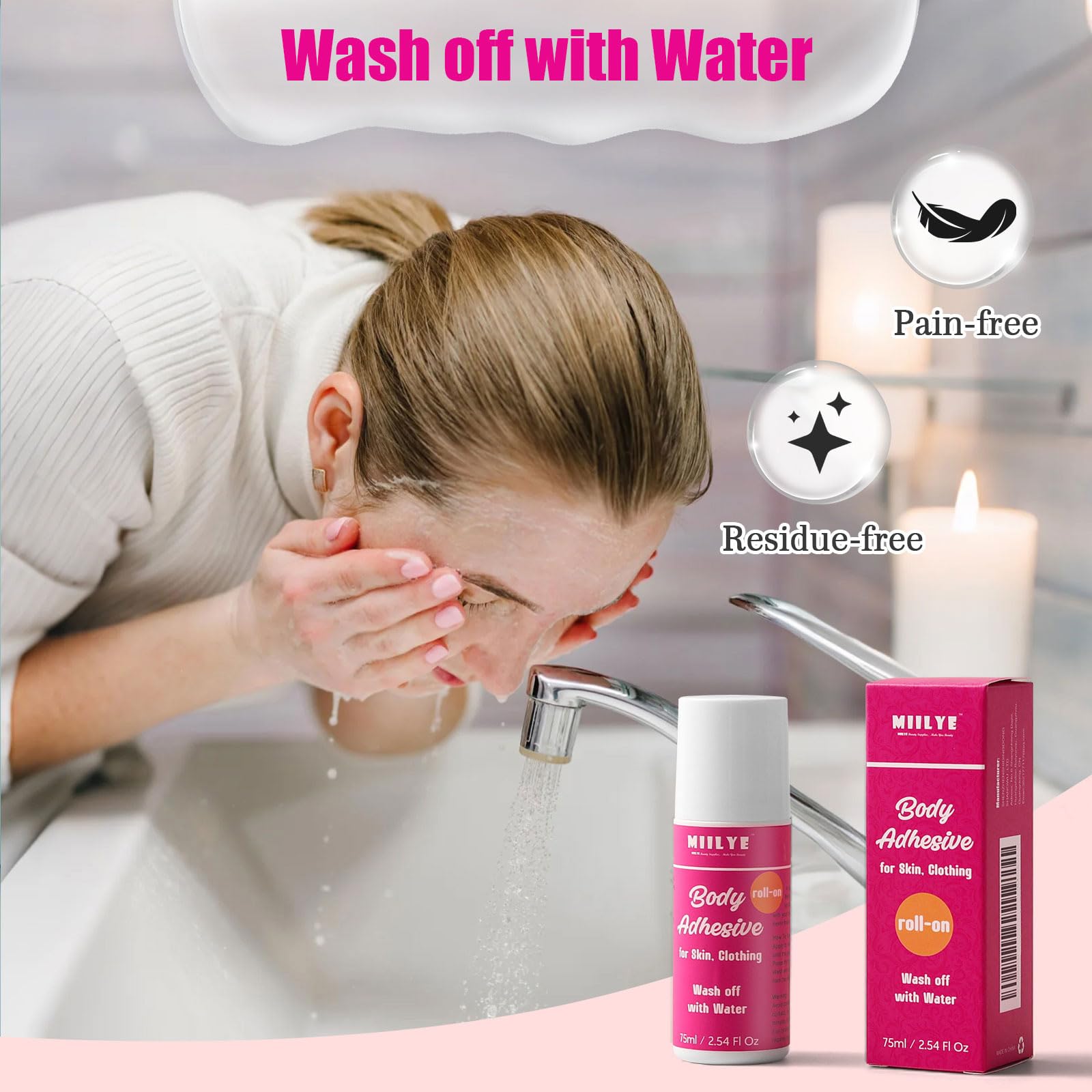 MIILYE easy removal washes off with water, leaving no residue.