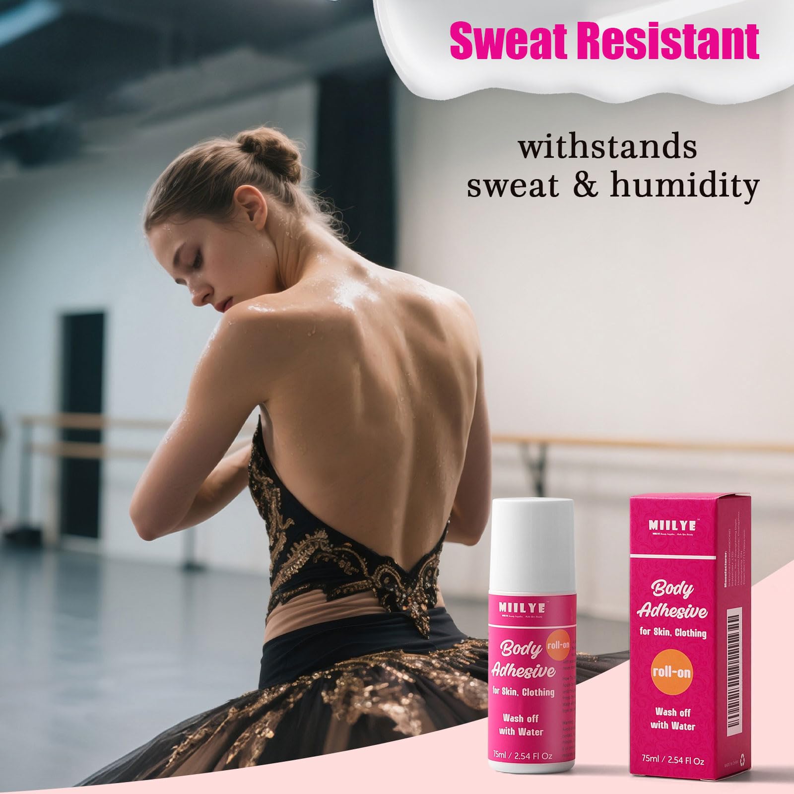 MIILYE sweat-resistant formula withstands workouts and performances.