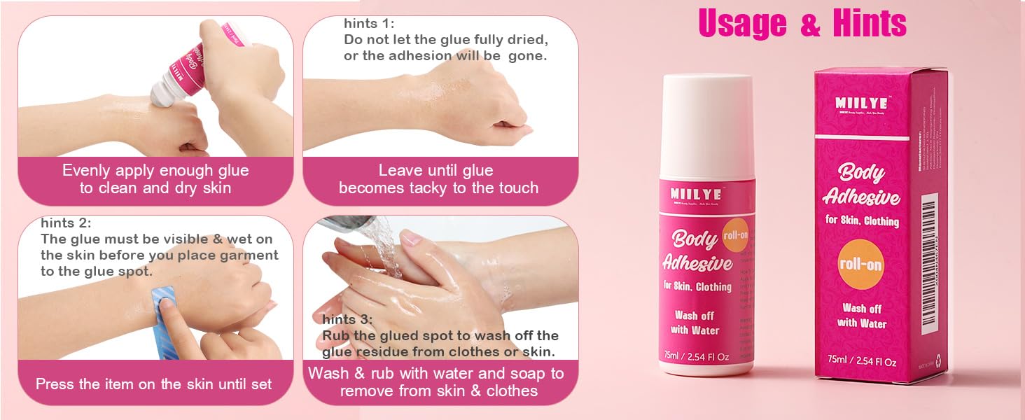 MIILYE invisible, flexible adhesive dries clear for a seamless look.