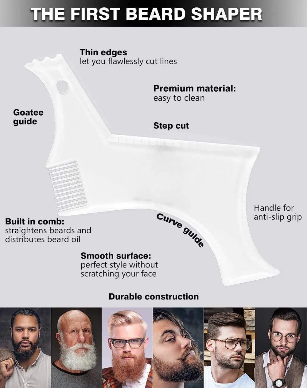 MIKEBE tool demonstrating sideburn alignment for balanced facial hair