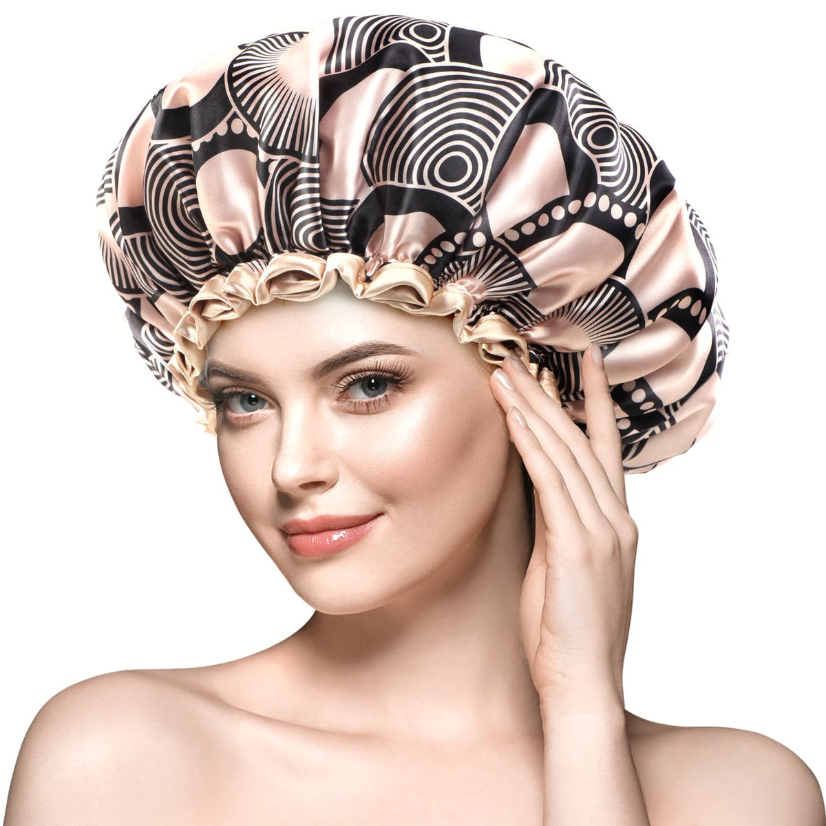 mikimini capuchón ducha grande con encaje dorado: lujo práctico para cabello largo