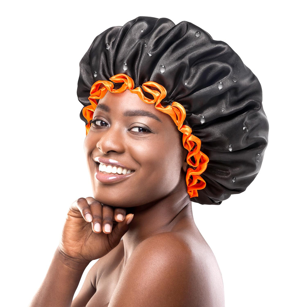 Gorro de ducha mikimini extragrande negro para cabello largo y cómodo