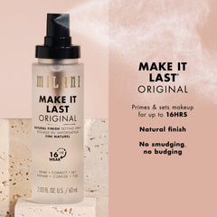 Milani primer y fijador en spray para un look uniforme.