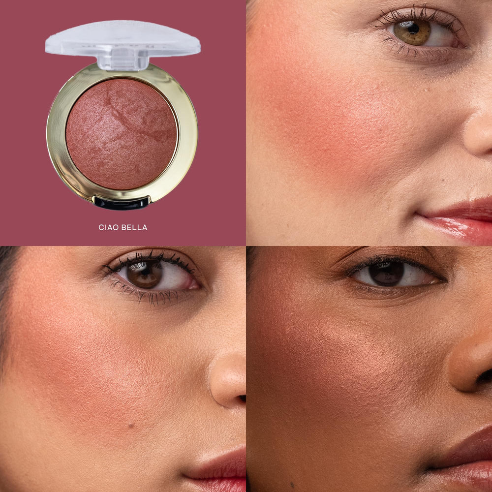 Milani Baked Blush Ciao Bella, acabado nacarado que realza pómulos con brillo sutil.