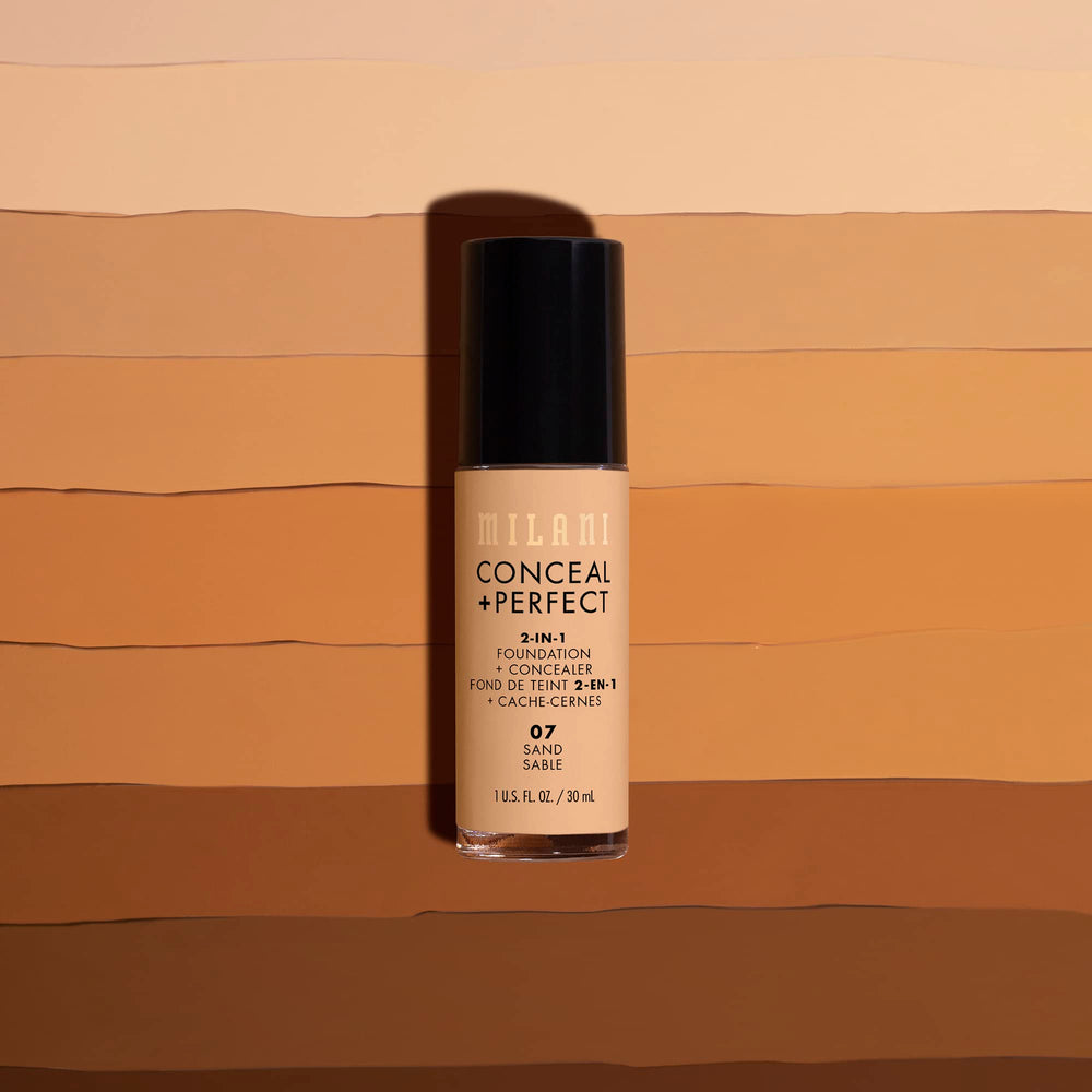 Muestra de tono Milani Conceal + Perfect para comparar en piel.