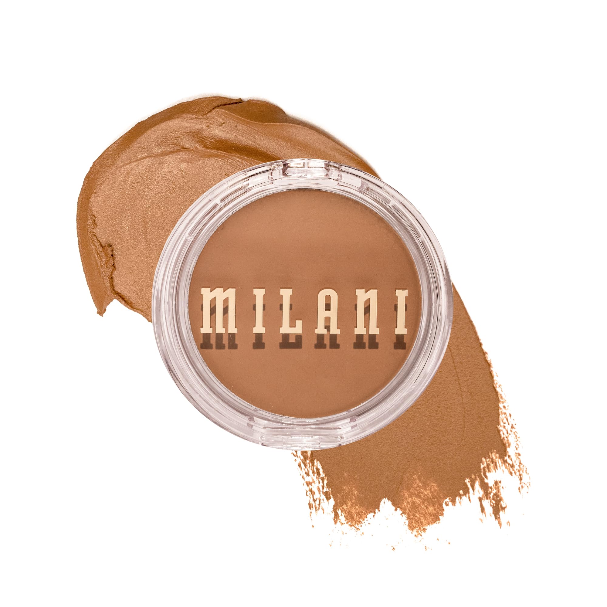 Milani Cheek Kiss crema-bronzer te-derramado en el bote, acabado natural.