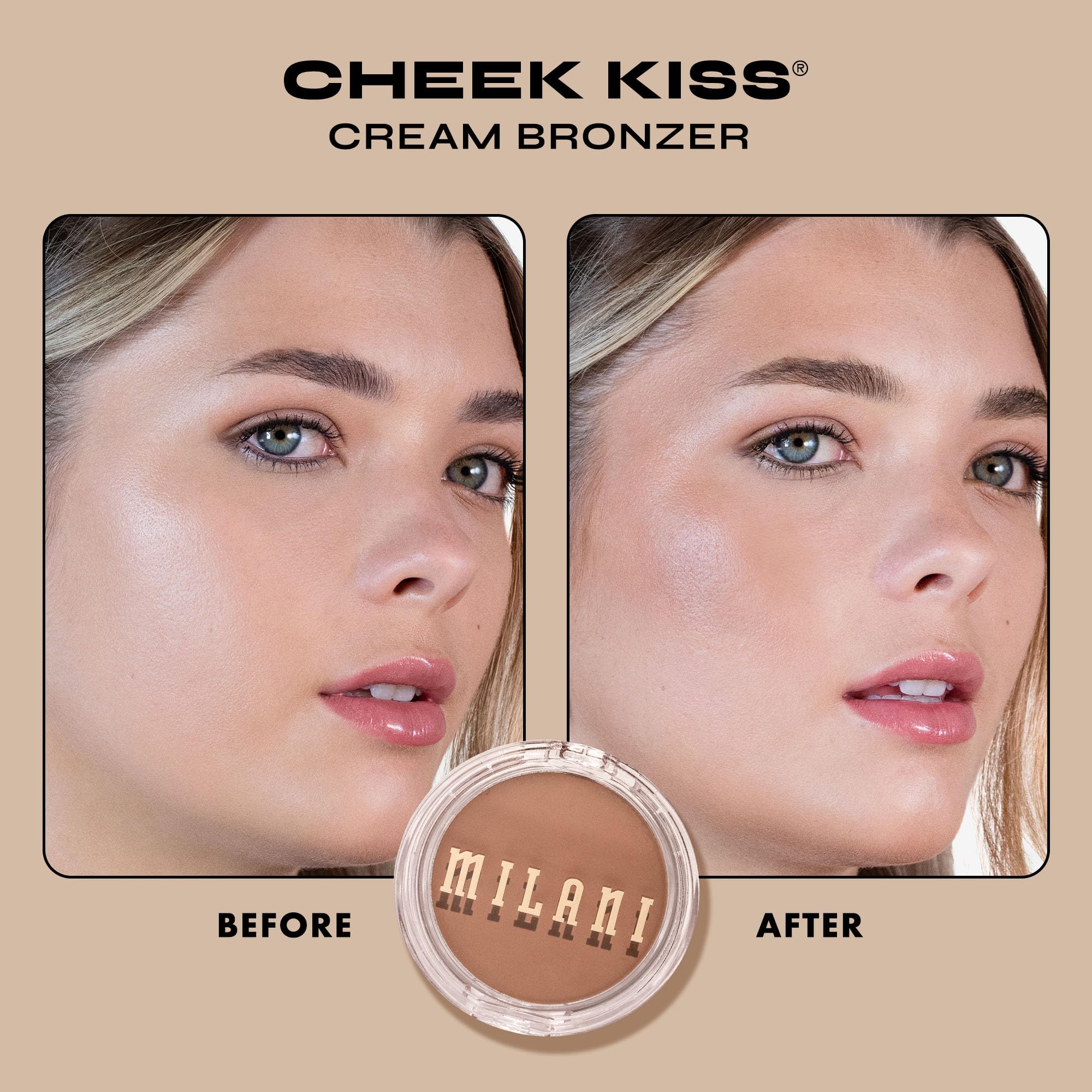 Milani Bronceador crema, textura suave y acabado mate natural para pieles reales.