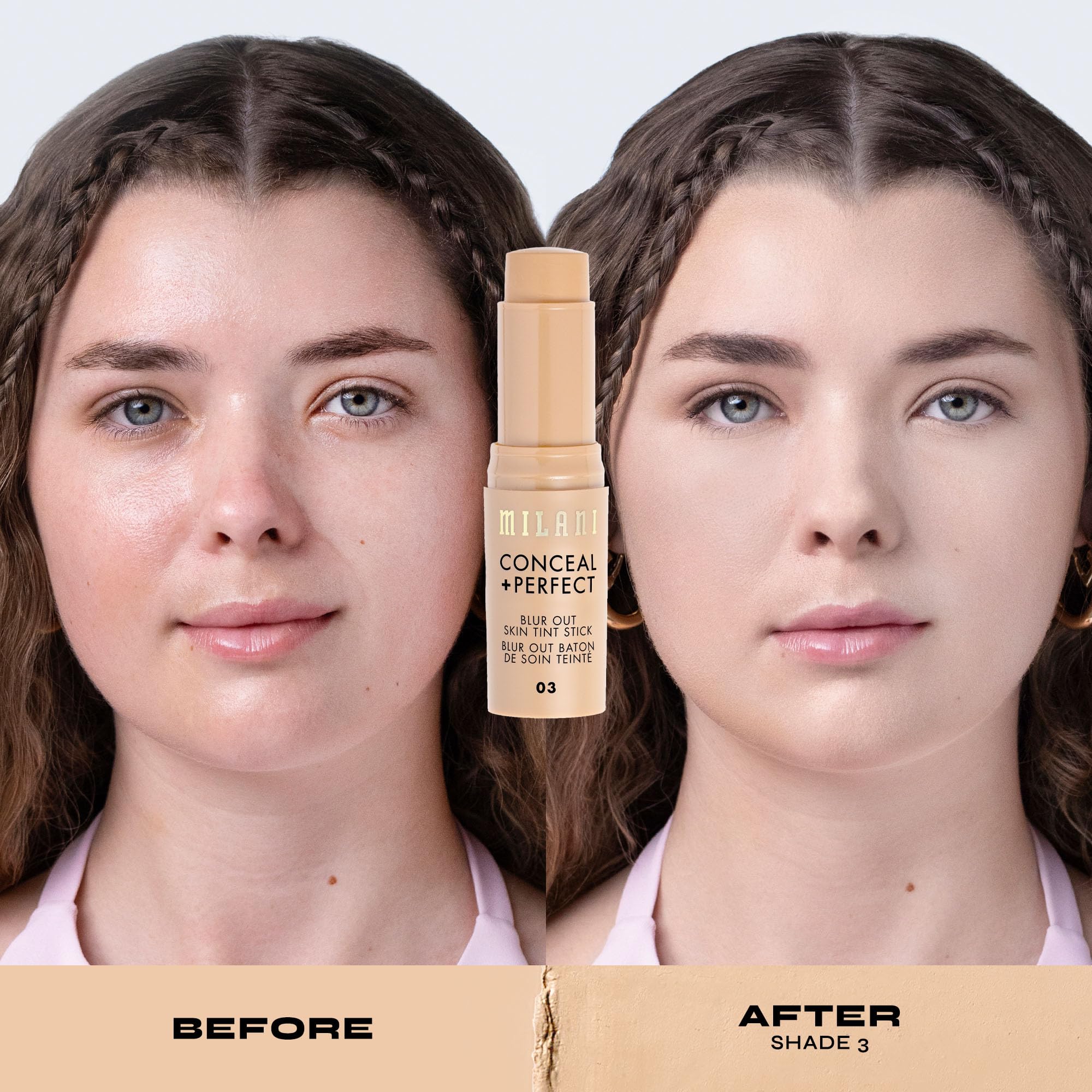 Milani Conceal + Perfect barra, difuminado suave para imperfecciones.