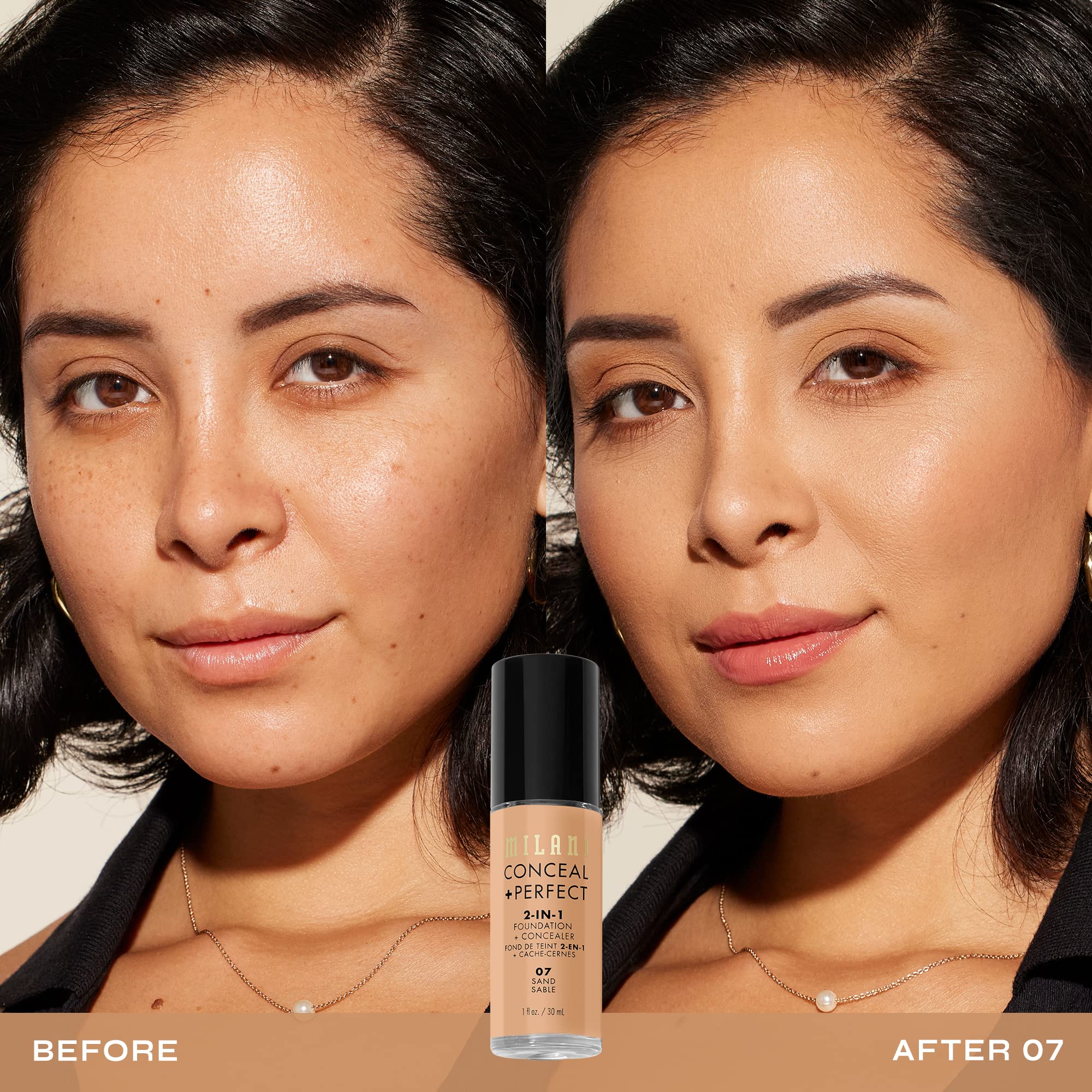 Cobertura uniforme que iguala tono de piel con Milani Conceal + Perfect.