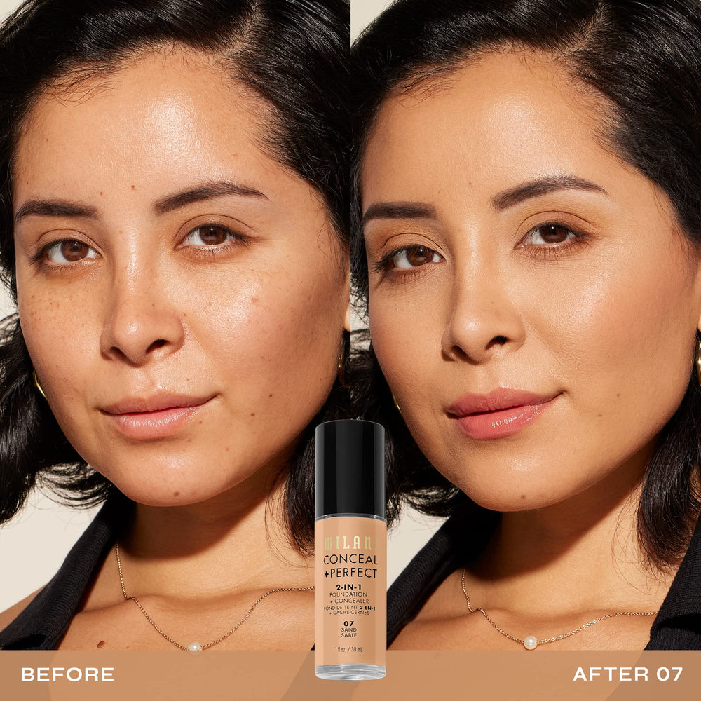 Cobertura uniforme que iguala tono de piel con Milani Conceal + Perfect.
