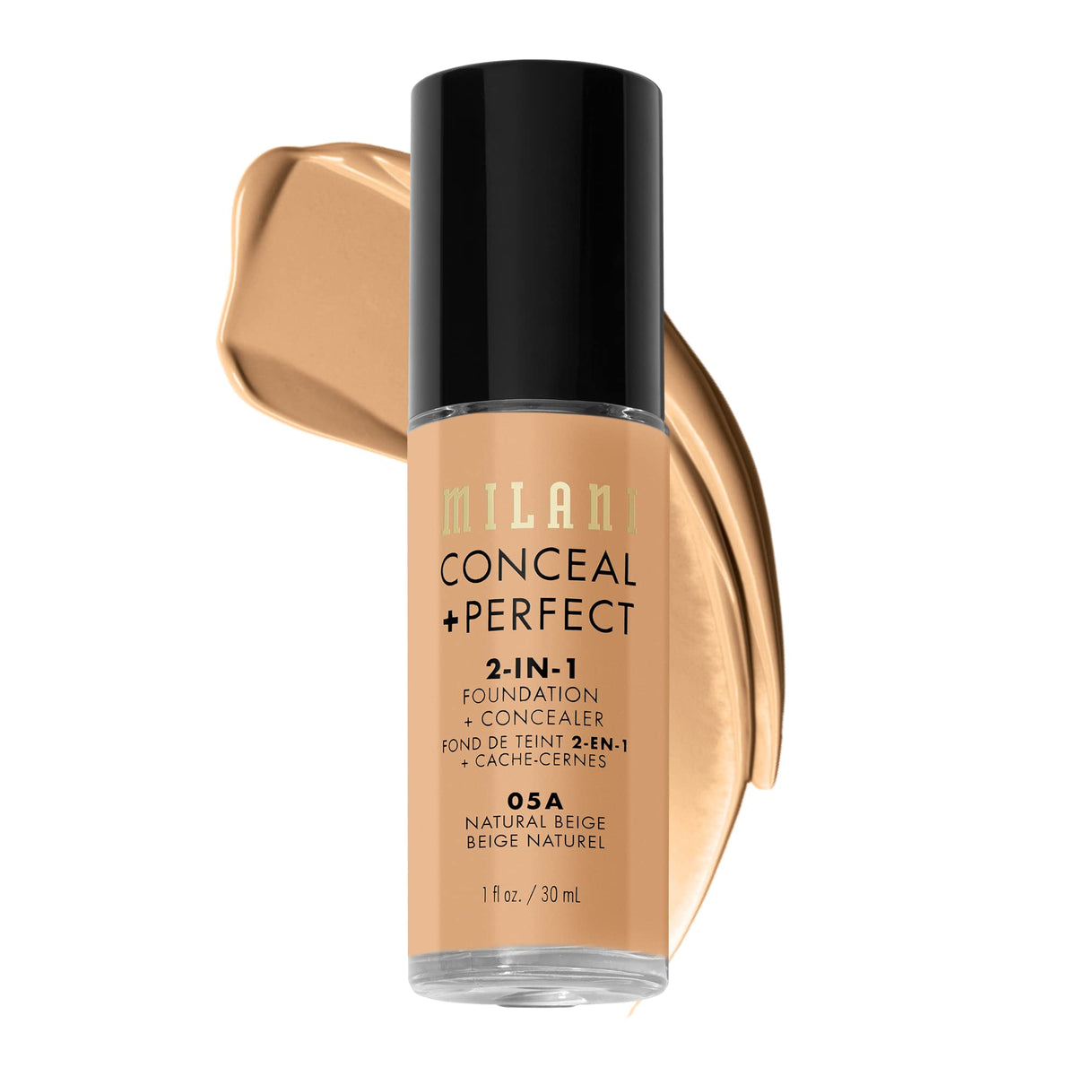 Milani Conceal + Perfect frasco Natural Beige para tono suave y uniforme.