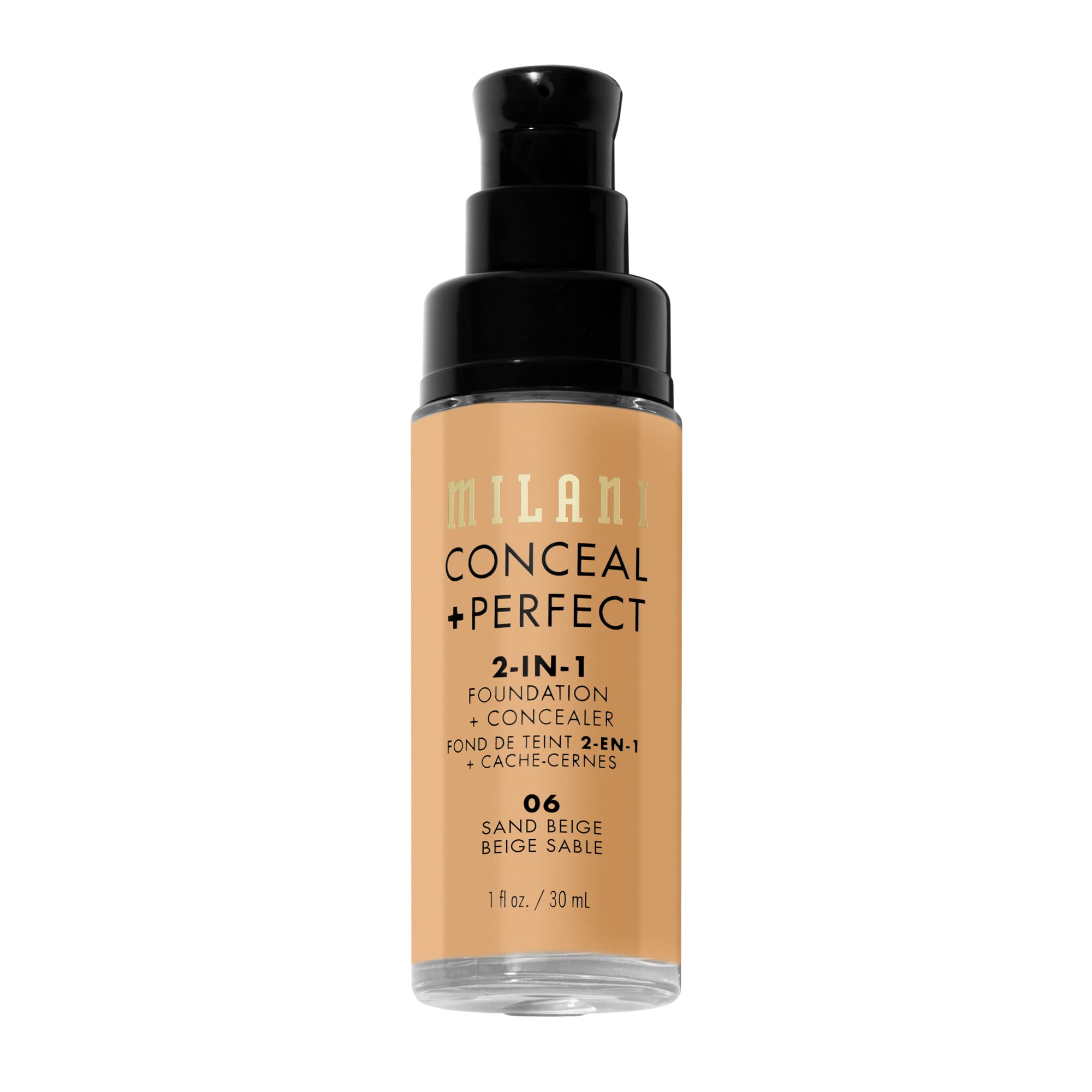 Milani Conceal + Perfect, muestra tono Sand Beige: ajuste cercano al color de piel.