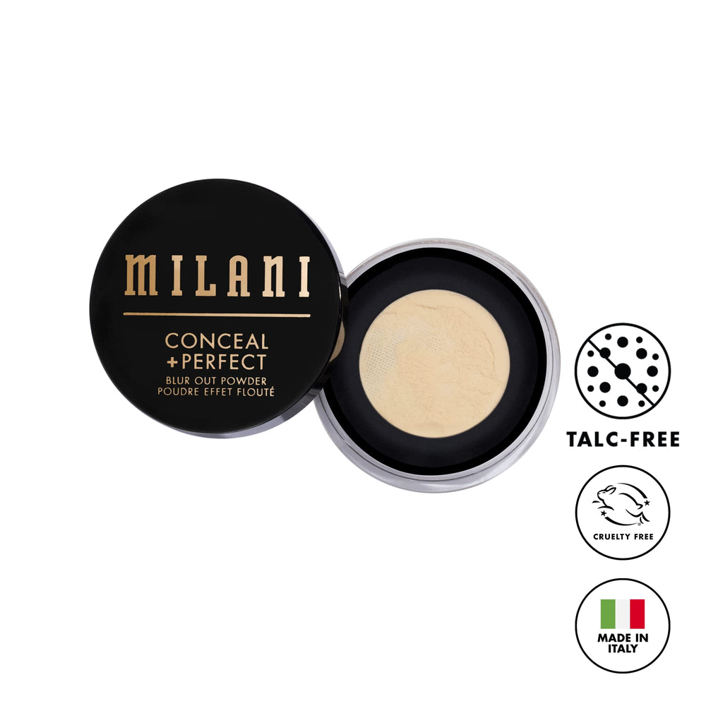 Milani Conceal + Perfect Powder, efecto blur suave que reduce apariencia de poros durante el día.