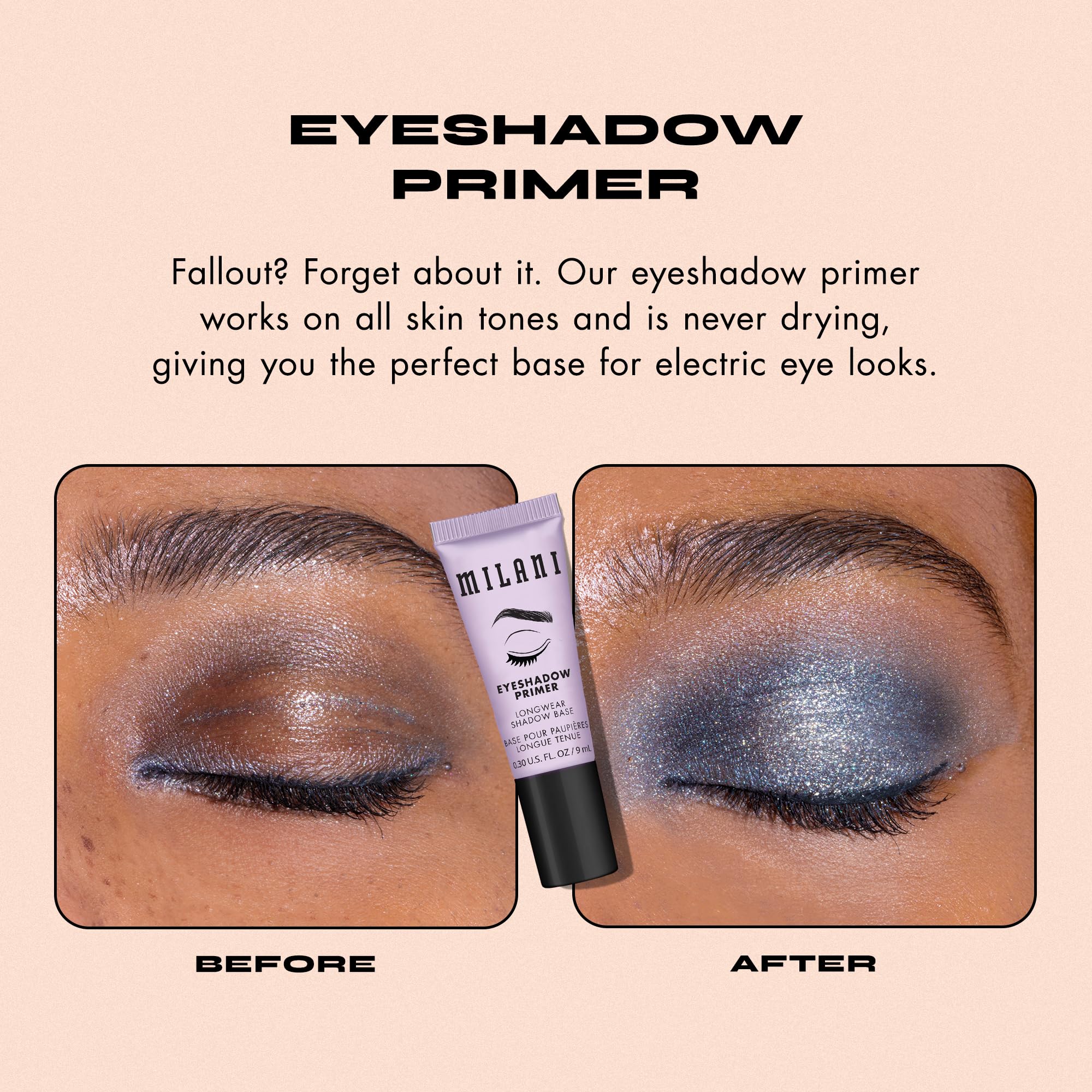 Milani Eyeshadow Primer acabado transparente que no cambia el color.