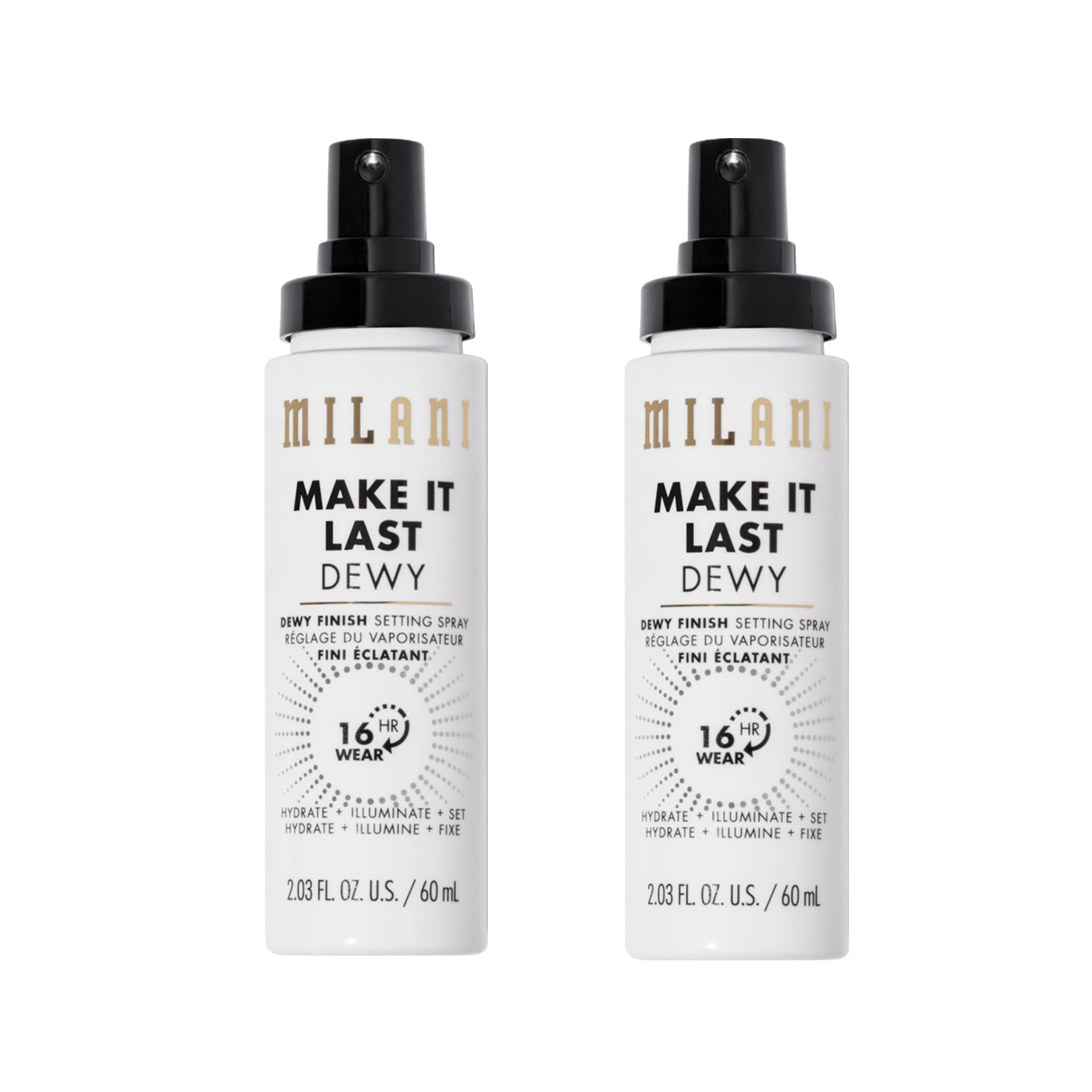 Milani fijador-primer en botella con acabado luminoso para piel radiante.