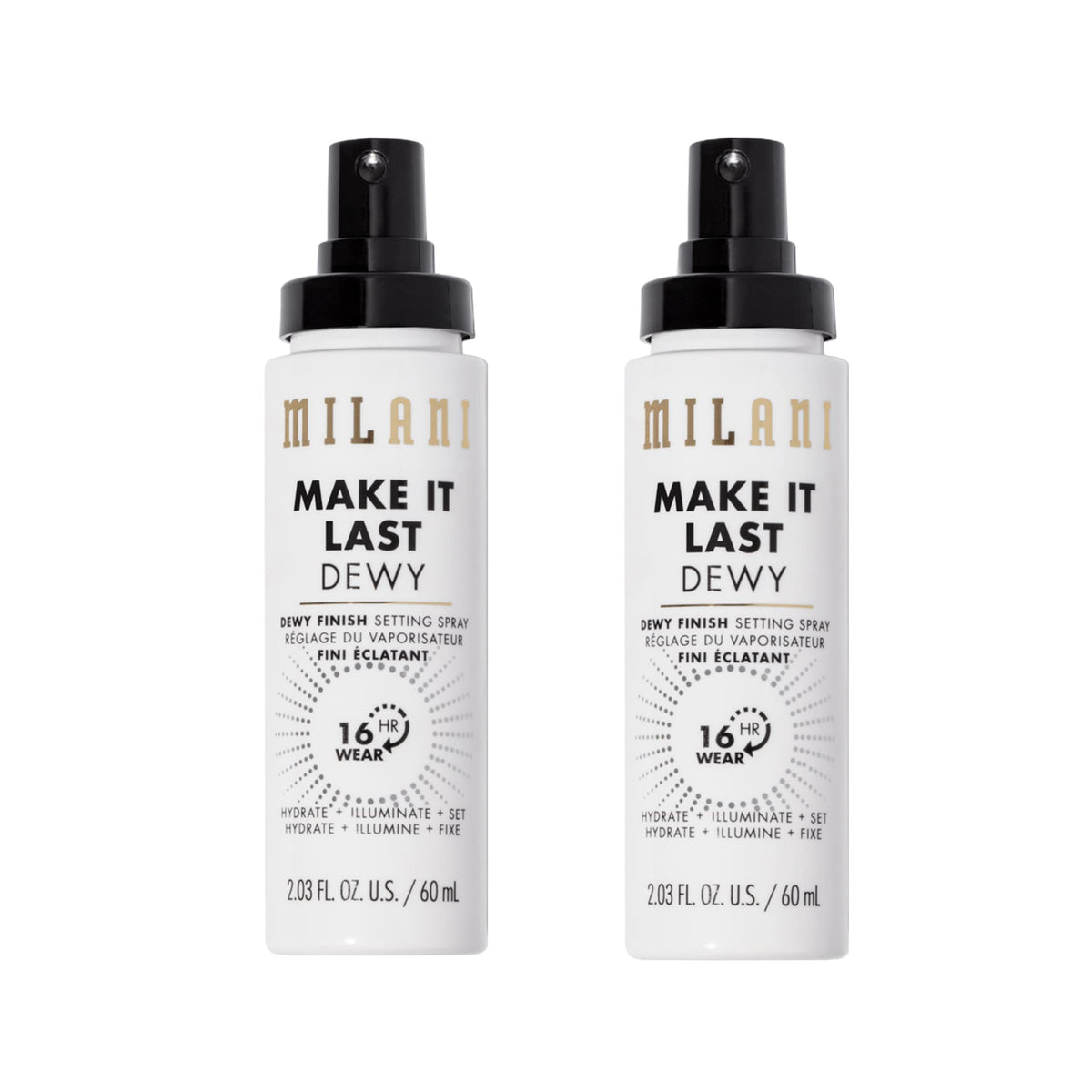 Milani fijador-primer en botella con acabado luminoso para piel radiante.