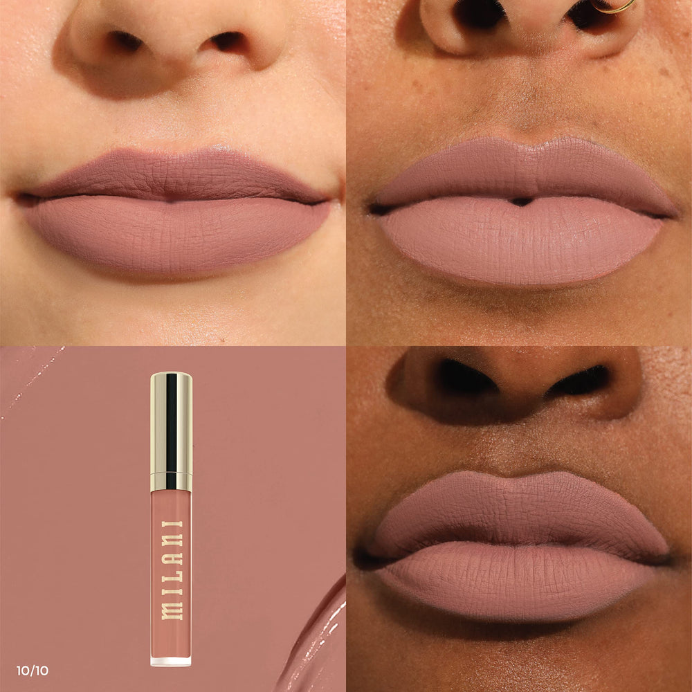 Milani labial líquido acabado mate suave con alta cobertura y menos transferencia.