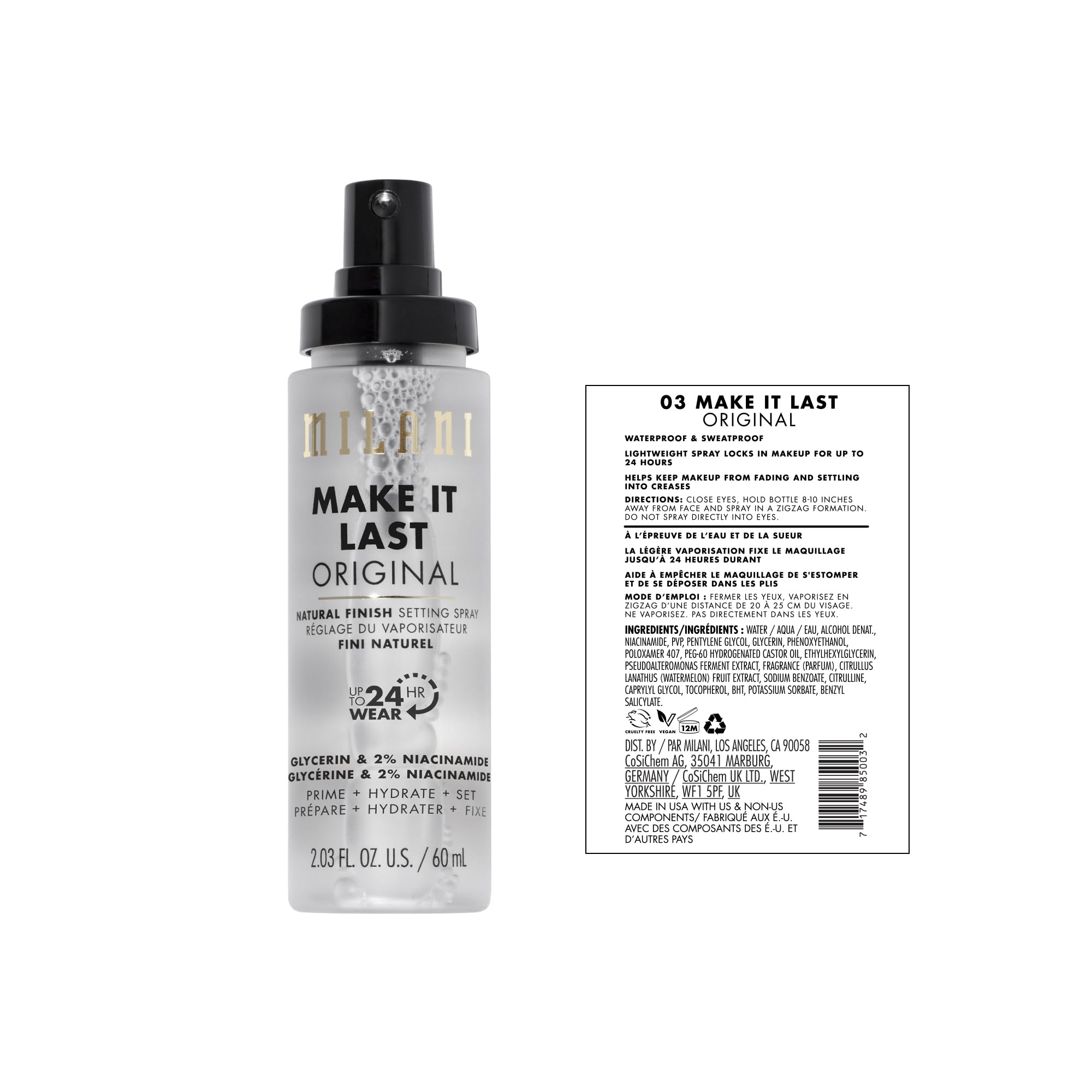Milani Make It Last Dewy bottle mist delivering radiant glow and hydration