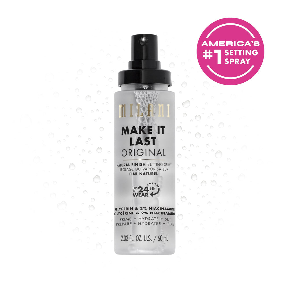 Milani Make It Last envase transparente, fácil de usar y transportar en cualquier bolso.