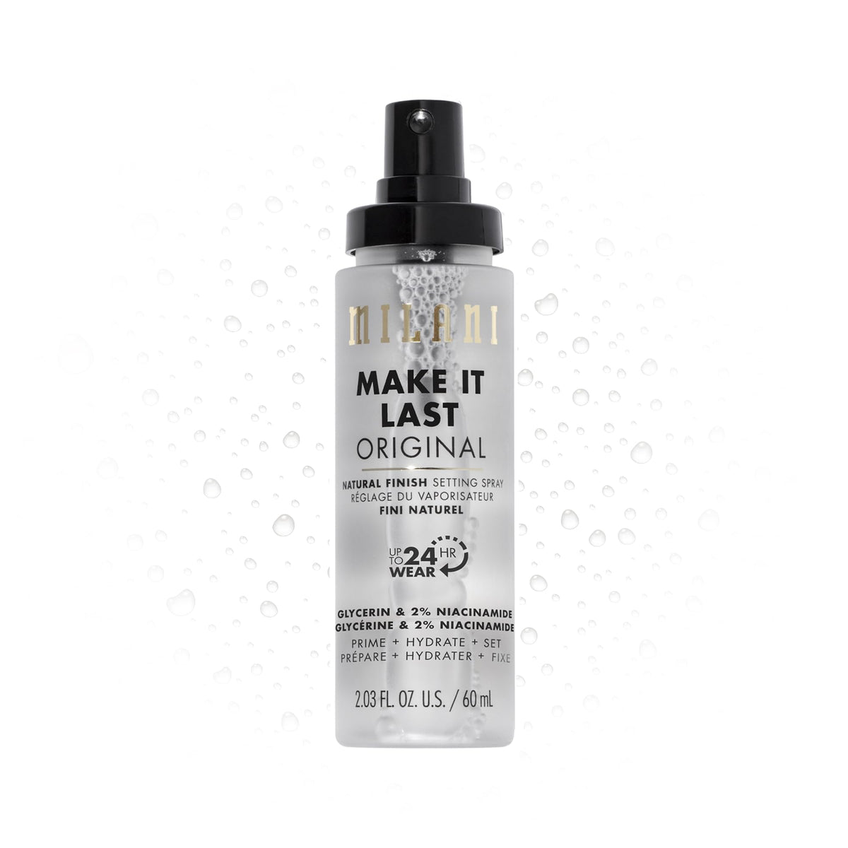 Milani Make It Last atomizador fijador, acabado natural y duradero para todo el día.