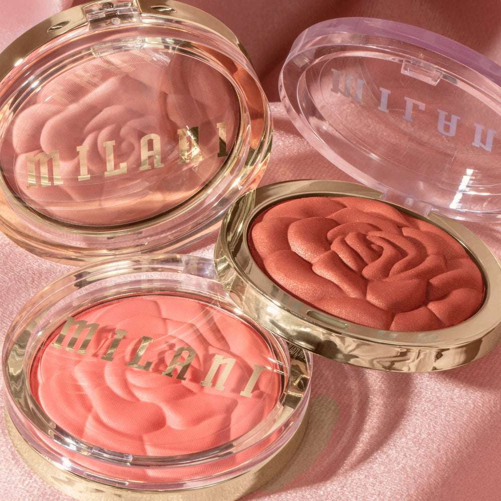 Milani Rose Blush Coral Cove compact design for quick touch-ups.