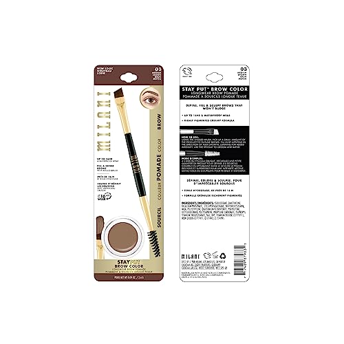 Milani Stay Put Brow Color brush applicator demonstrates precise brow shaping