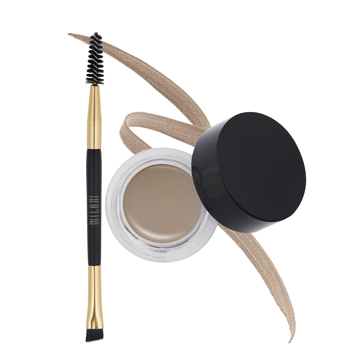 Milani Stay Put Brow Color Natural Taupe packaging shown for on-the-go use