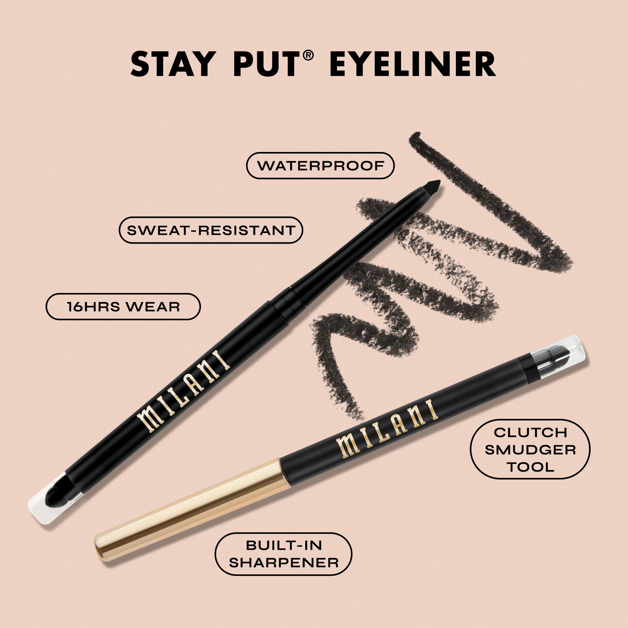 Waterproof formula from Milani Stay Put Eyeliner After Dark resists sweat and humidity.