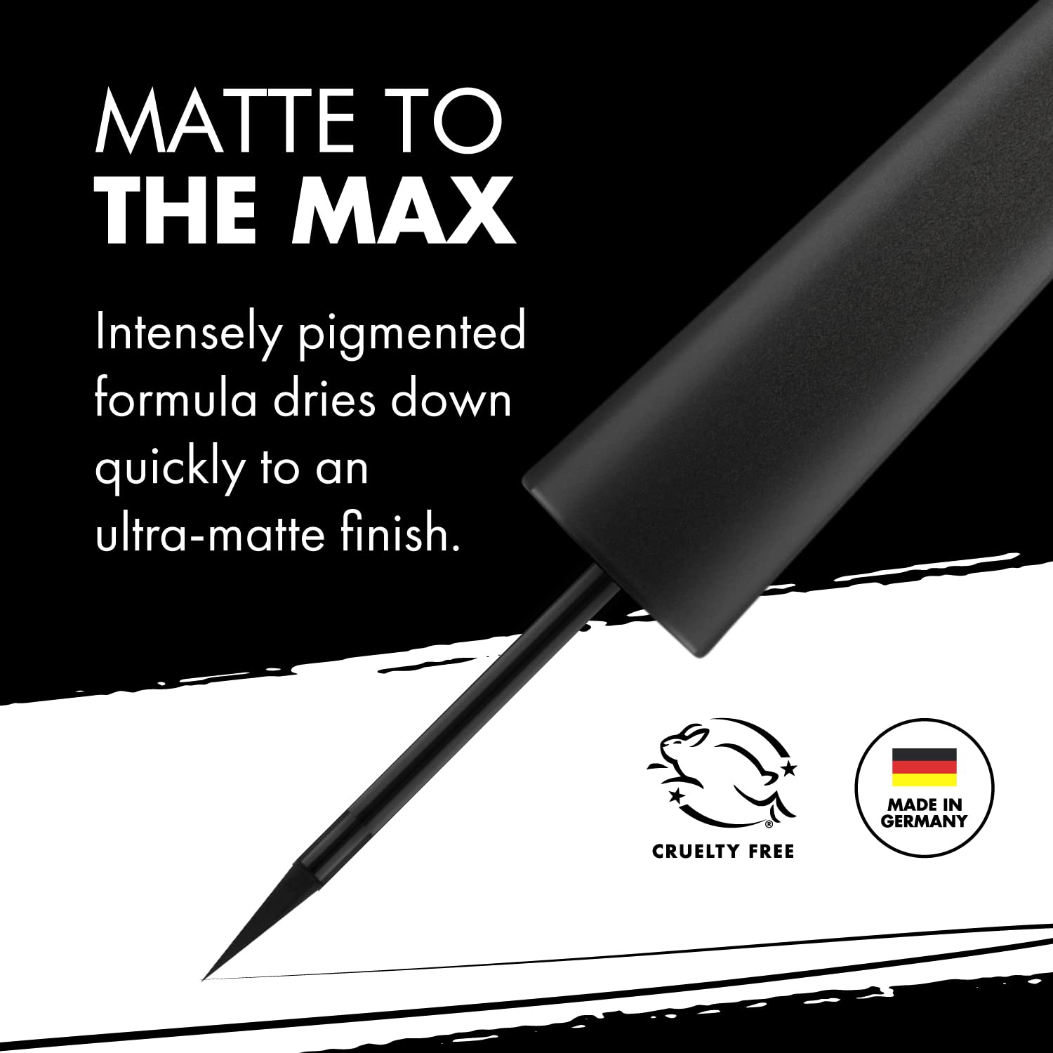 Milani Stay Put Matte Liquid Eyeliner creates dramatic, clean line in one stroke.