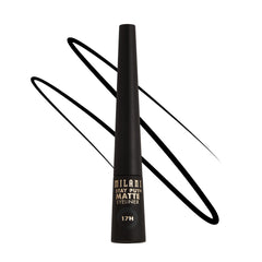 Milani Stay Put Matte Liquid Liner cap close-up shows bold matte pigment for precise definition.