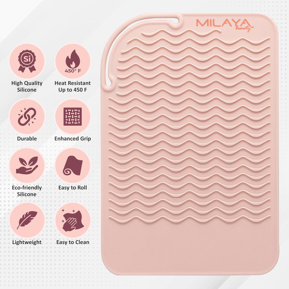 Vanity setup featuring Milaya Beauty mat for stylish organization.