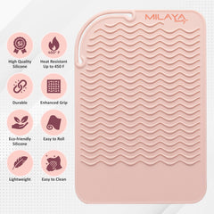 Vanity setup featuring Milaya Beauty mat for stylish organization.