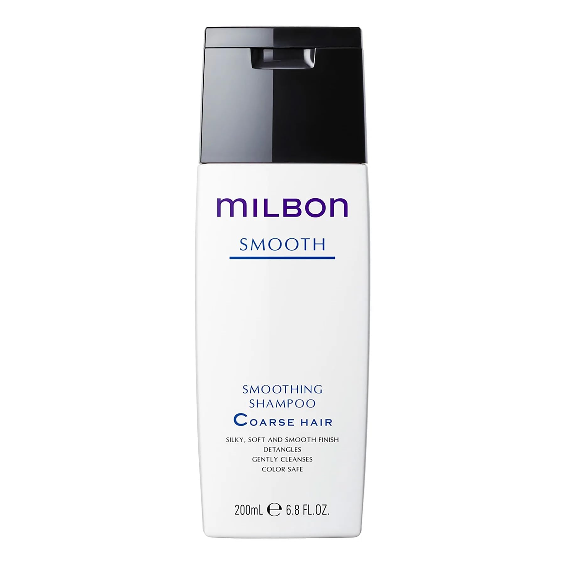 Milbon Smooth Smoothing Shampoo bottle for coarse hair delivering silky texture and easy detangling