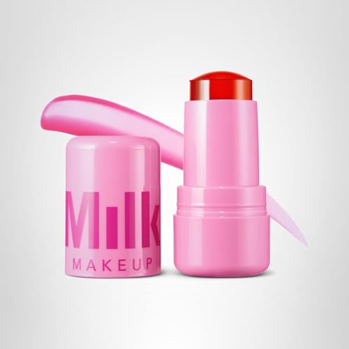 Milk Makeup Jelly Tint on lips and cheeks showcases buildable color.