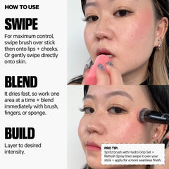 Milk Makeup Cooling Water Jelly Tint swatch on lips demonstrates buildable color from sheer to vibrant.