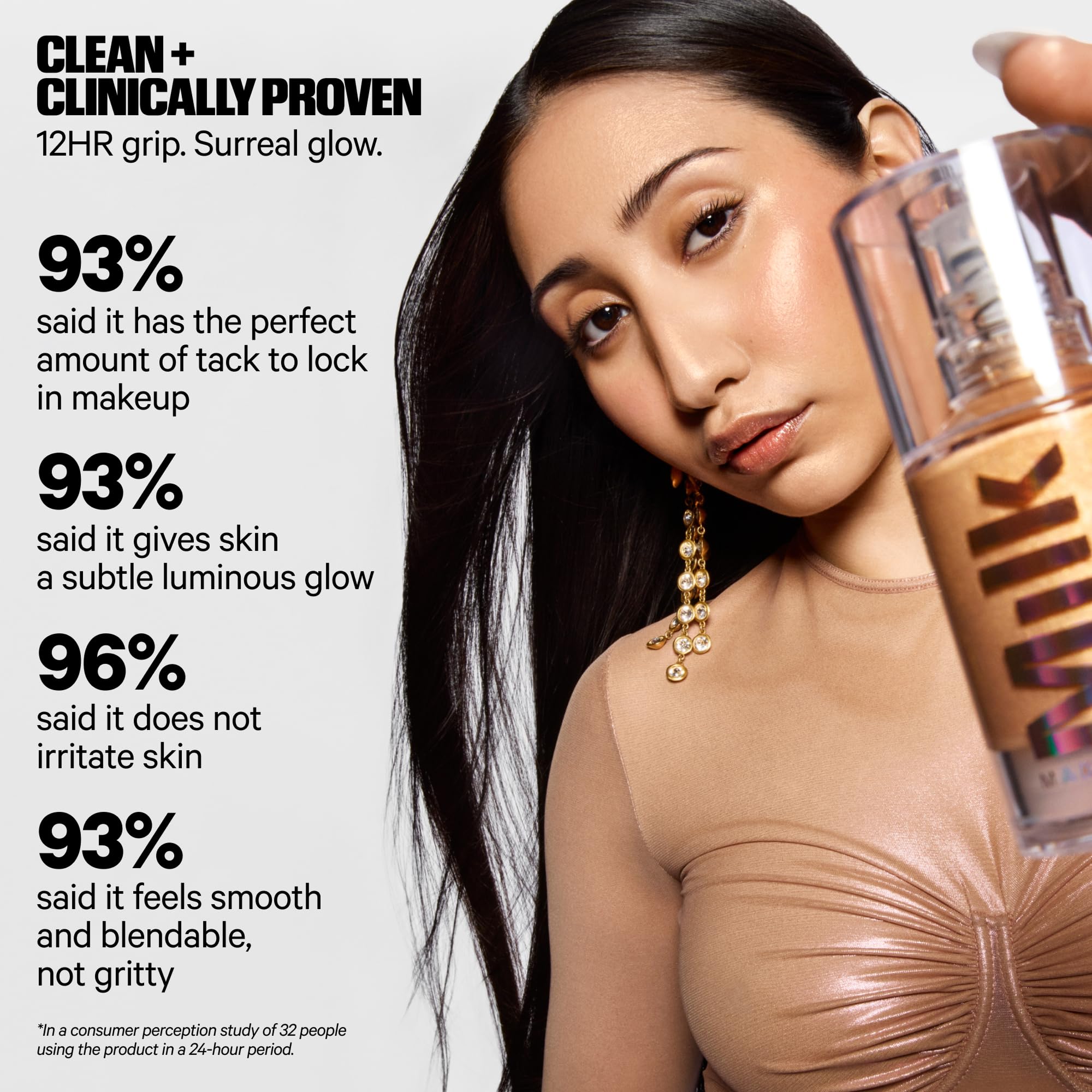 Milk Makeup Hydro Grip + Glow Primer with hyaluronic acid for hydration beneath makeup.