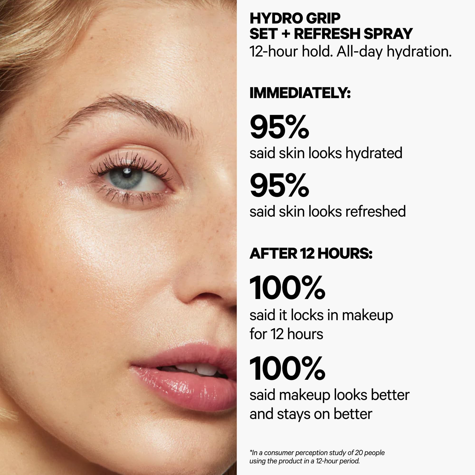 Milk Makeup Hydro Grip spray mist applied between makeup layers for refresh.