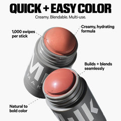 Milk Makeup Lip + Cheek Stick dusty-rose swatch on cheek and lip blending.