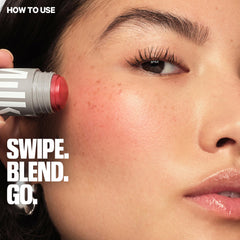 Milk Makeup Lip + Cheek Stick Quirk on lips demonstrates sheer to medium color
