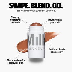 Milk Makeup Matte Bronzer Stick applied to cheekbones for defined, matte contour