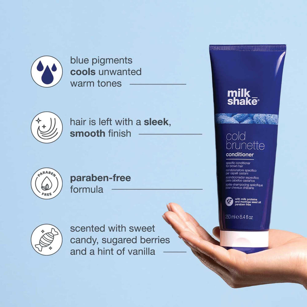 Close-up of blue pigment in milk_shake Cold Brunette conditioner neutralizing brass