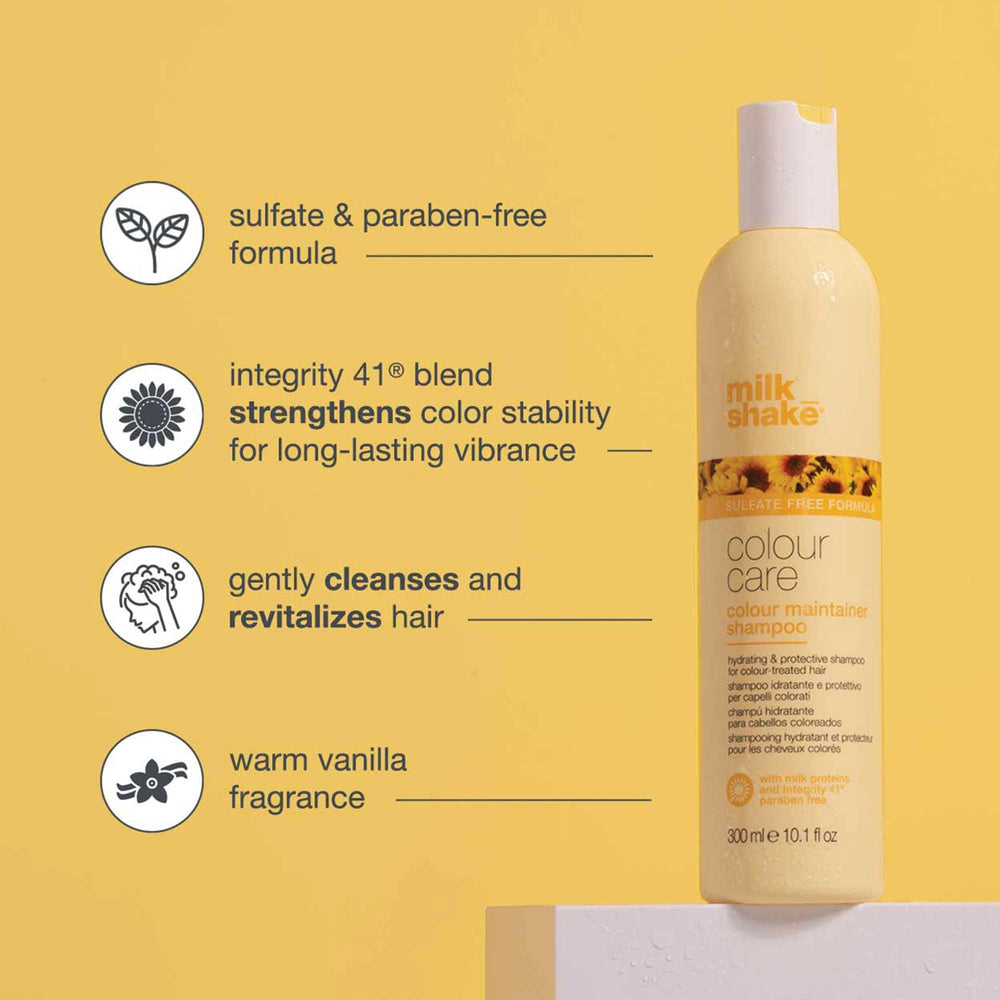 Milk Shake Color Maintainer Shampoo application on hair demonstrates vibrant color retention.