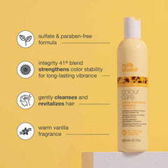 Milk Shake Color Maintainer Shampoo application on hair demonstrates vibrant color retention.