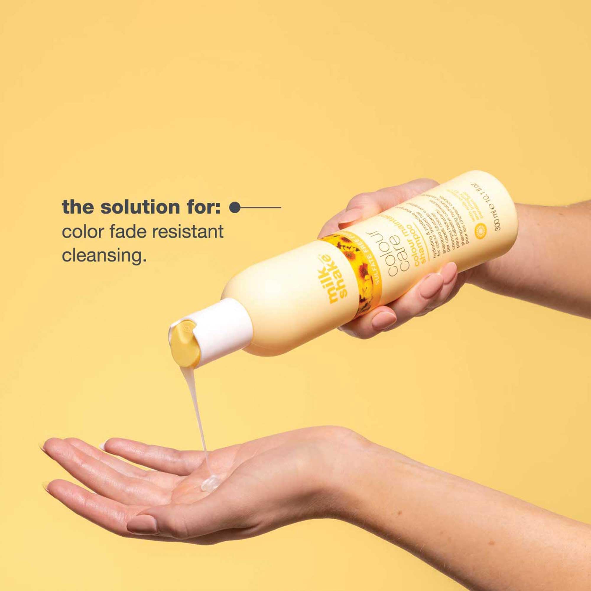 Milk Shake Color Maintainer Shampoo close-up ingredients highlight natural hydration.