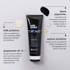 Milk Shake icy blond acondicionador, cabello brilloso con tono frío más definido.
