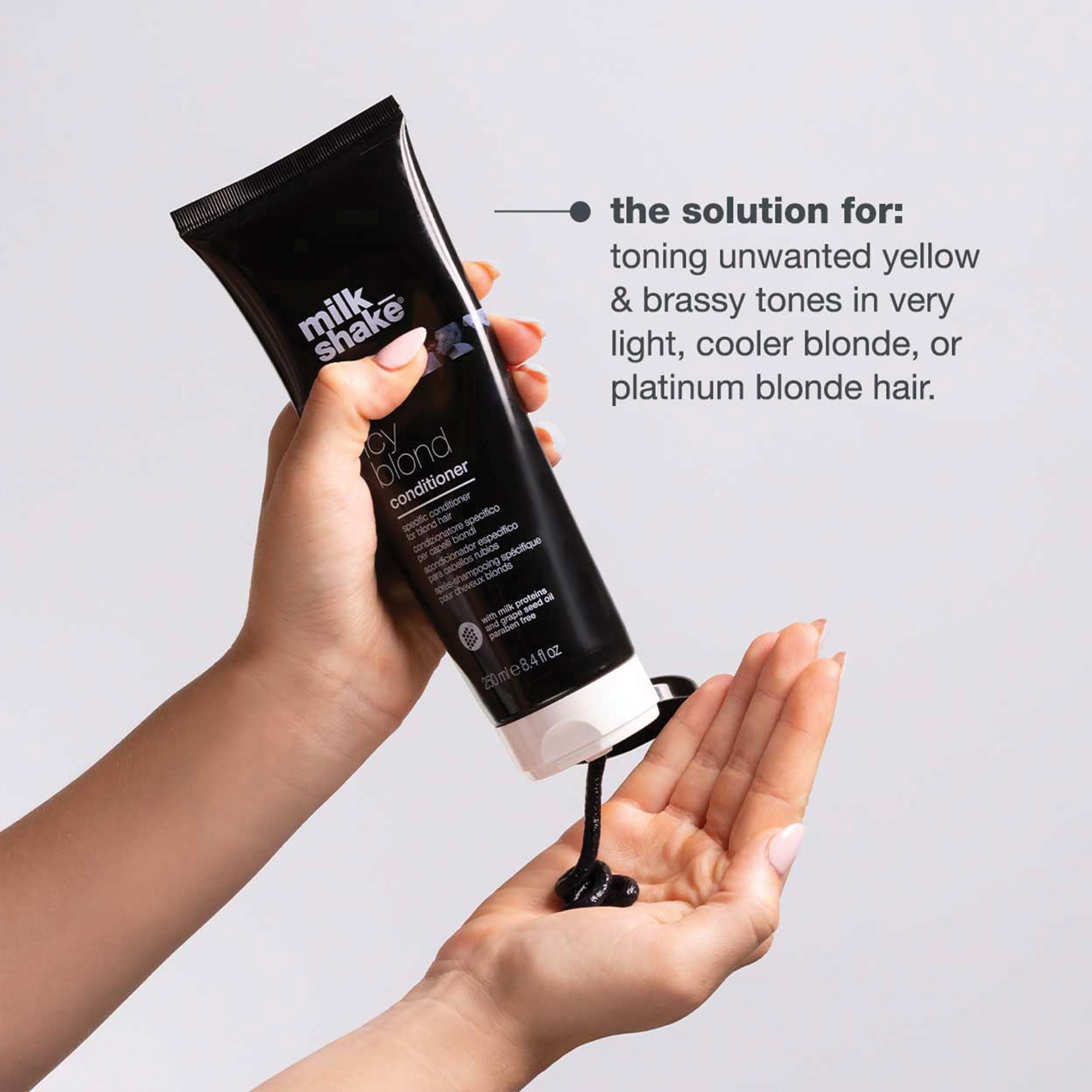 Milk Shake icy blond acondicionador, hidrata profundamente y deja el cabello suave.