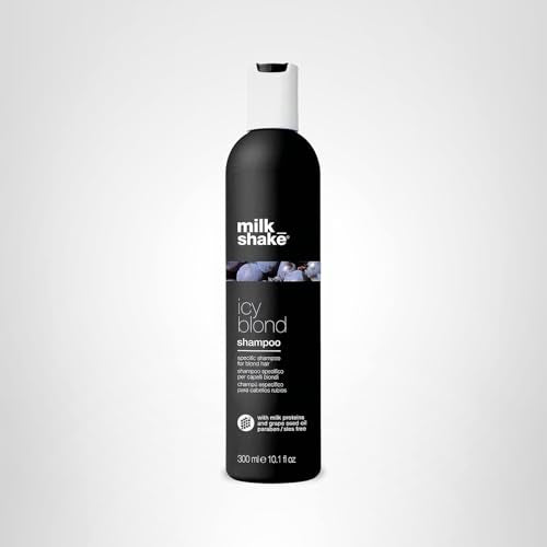 Model with platinum hair after using Milk-Shake icy blond shampoo.