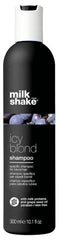 Milk-Shake icy blond shampoo bottle ready to neutralize brass on platinum hair.